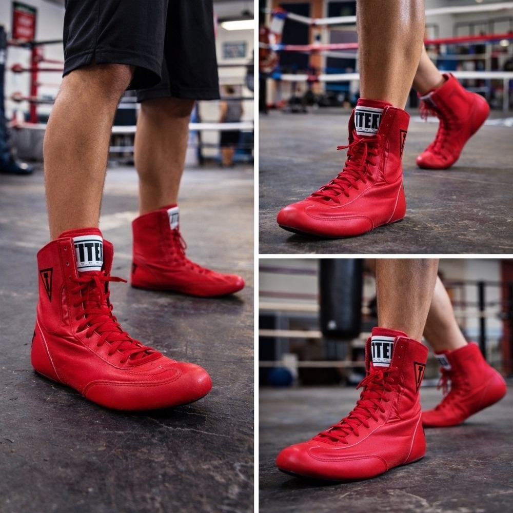TITLE Boxing Shoes Mens 7 Red High Top Ring Boots Sparring Training Speed Flex